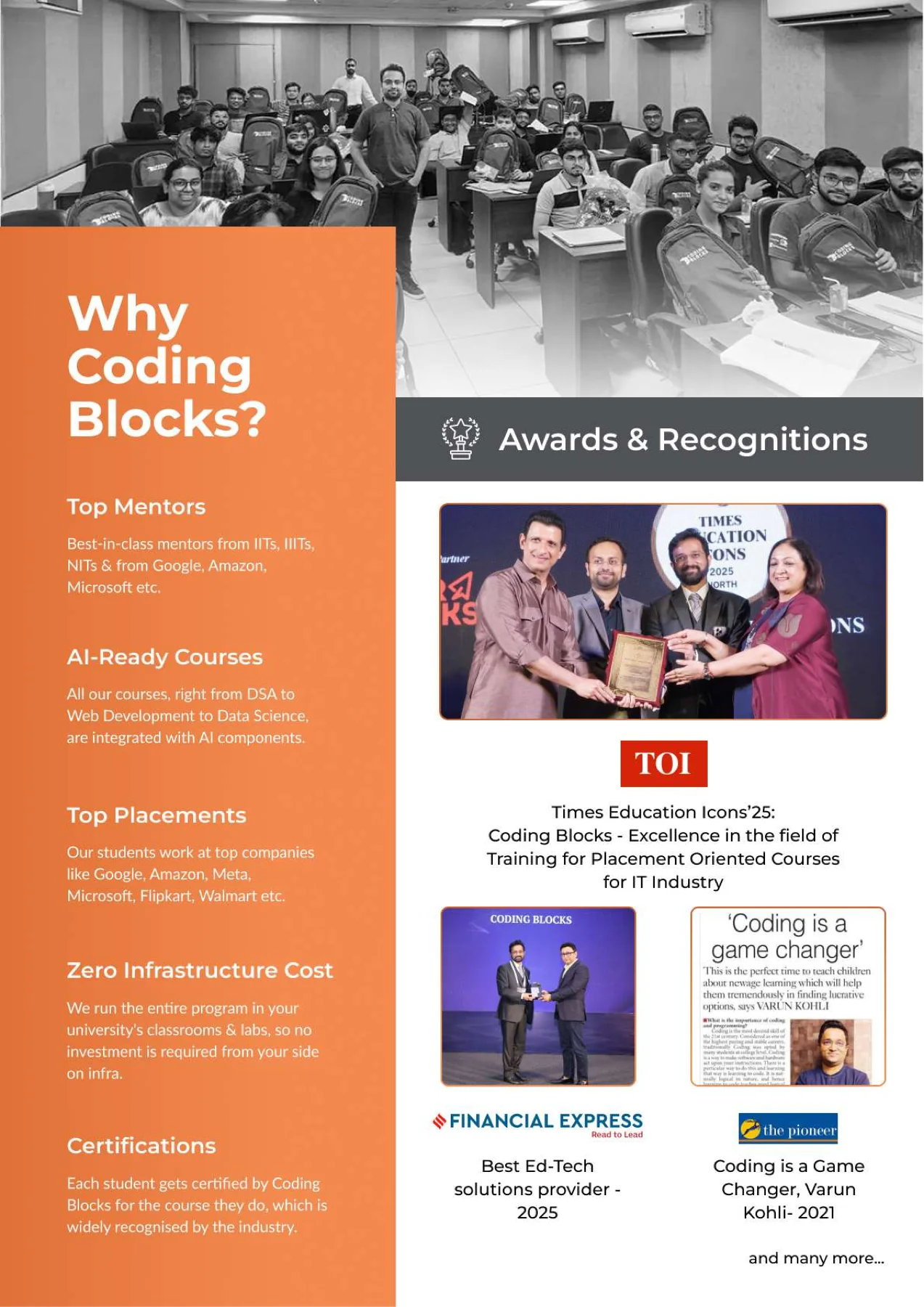Students and a mentor in a Coding Blocks classroom, pictured in the Campus Connect brochure